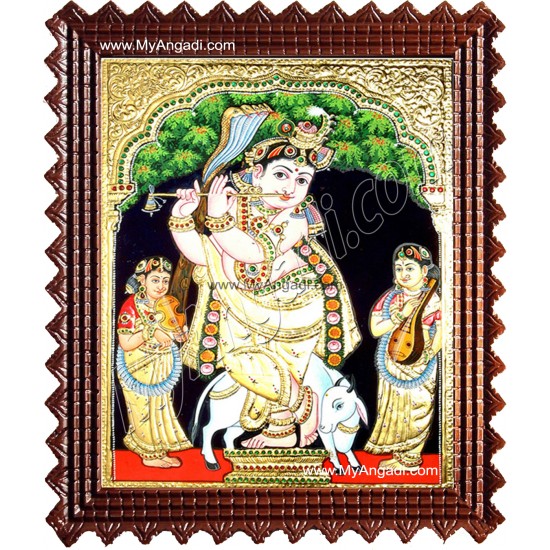 Krishna With Flute Tanjore Painting, Krishna Tanjore Painting