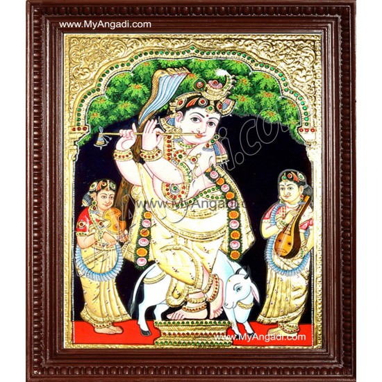 Krishna With Flute Tanjore Painting, Krishna Tanjore Painting