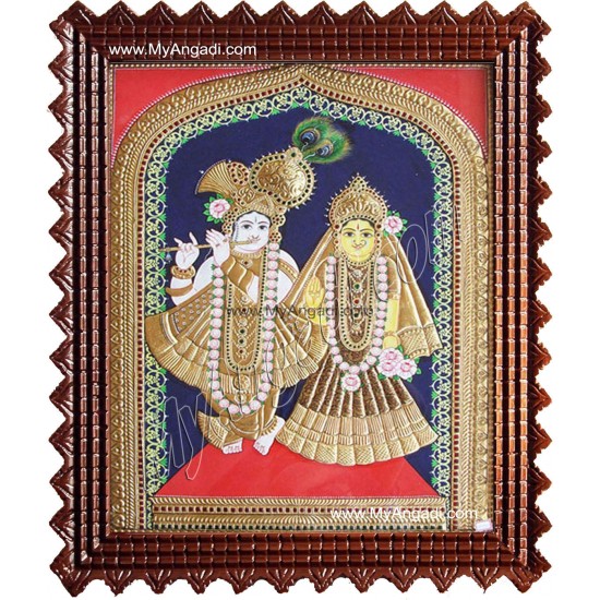 North Indian Krishna Radha Tanjore Painting, Radha Krishna Tanjore Painting