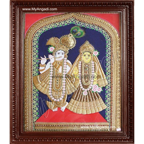 North Indian Krishna Radha Tanjore Painting, Radha Krishna Tanjore Painting