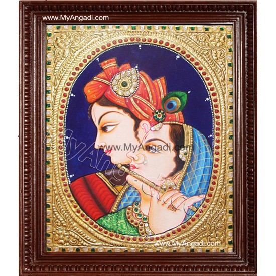 Oval Radha Krishna Tanjore Painting, Krishna Tanjore Painting