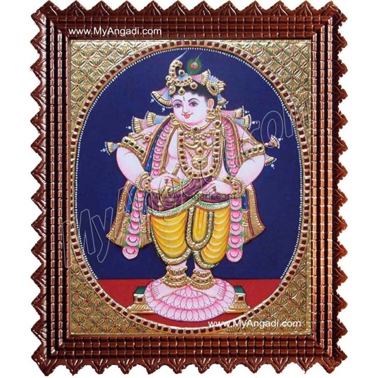 Oval Vitoba Krishna Tanjore Painting, Krishna Tanjore Painting