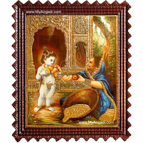 Palace Krishna Fruit Tanjore Painting, Krishna Tanjore Painting