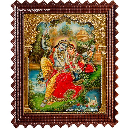 Swinging Radha Krishna Tanjore Painting, Krishna Tanjore Painting