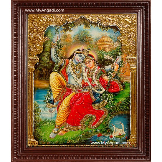 Swinging Radha Krishna Tanjore Painting, Krishna Tanjore Painting Swinging Radha Krishna Tanjore Painting, Krishna Tanjore Painting