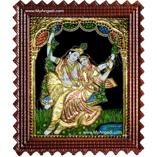 Swinging Radha Krishna Tanjore Painting, Krishna Tanjore Painting