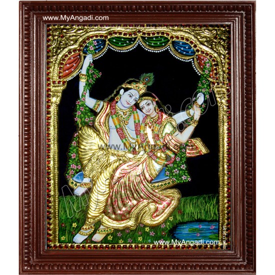 Swinging Radha Krishna Tanjore Painting, Krishna Tanjore Painting