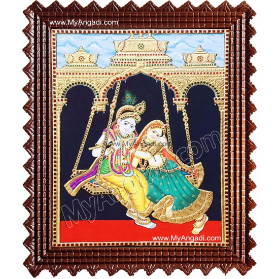 Swinging Radha Krishna Tanjore Painting, Krishna Tanjore Painting