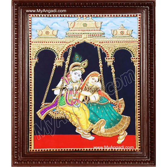 Swinging Radha Krishna Tanjore Painting, Krishna Tanjore Painting