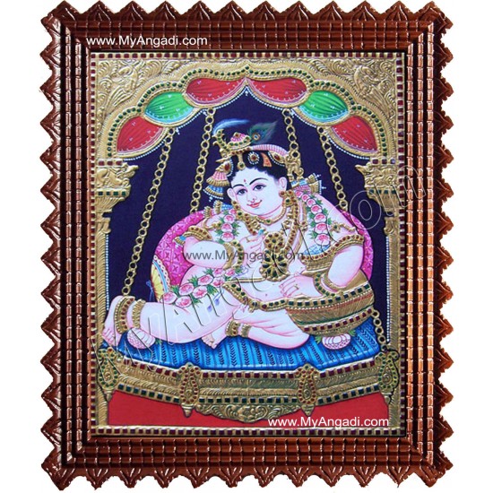 Unjal Krishna Tanjore Painting, Krishna Tanjore Painting