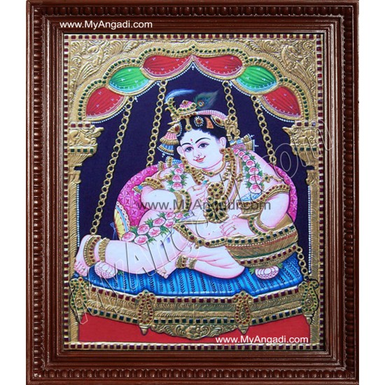 Unjal Krishna Tanjore Painting, Krishna Tanjore Painting