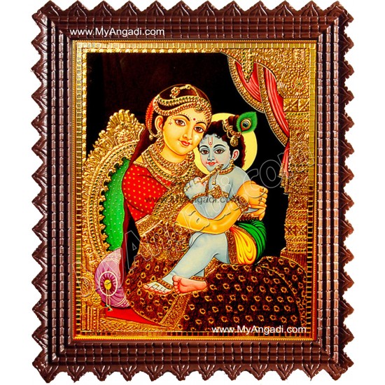 Yasodha Krishna Mother Tanjore Painting, Krishna Tanjore Painting