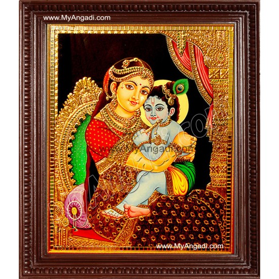 Yasodha Krishna Mother Tanjore Painting, Krishna Tanjore Painting