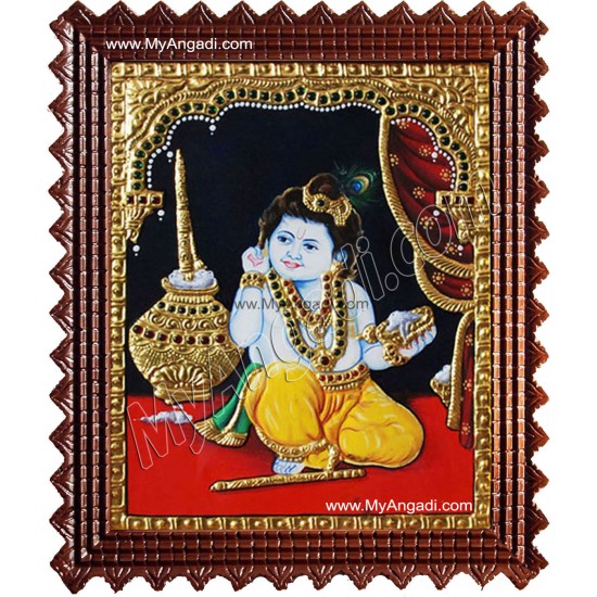 Vennai Thali Krishna Tanjore Painting, Krishna Tanjore Painting