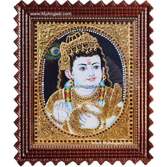 Vennai Thali Krishna Tanjore Painting, Krishna Tanjore Painting