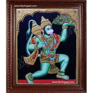 Hanuman With Sanjeevi Malai Tanjore Painting, Anchaneyar Tanjore Painting
