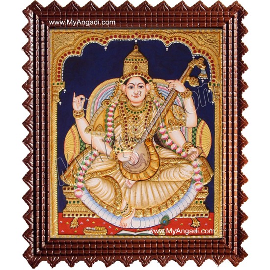 Saraswathi Tanjore Painting, Traditional Saraswathi Tanjore Painting