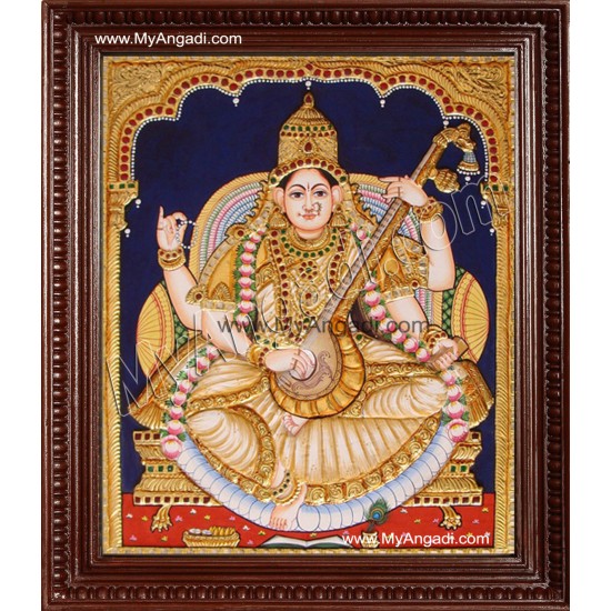 Saraswathi Tanjore Painting, Traditional Saraswathi Tanjore Painting