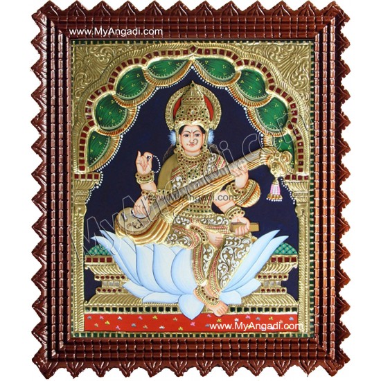 Saraswathi Tanjore Painting, Traditional Saraswathi Tanjore Painting Saraswathi Tanjore Painting, Traditional Saraswathi Tanjore Painting