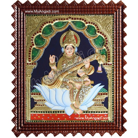 Saraswathi Tanjore Painting, Traditional Saraswathi Tanjore Painting