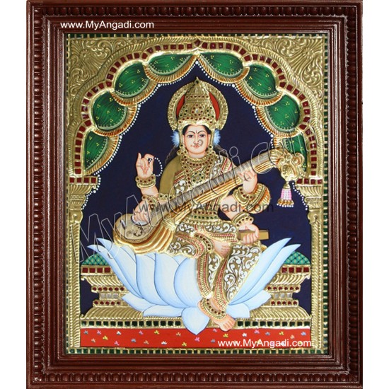 Saraswathi Tanjore Painting, Traditional Saraswathi Tanjore Painting