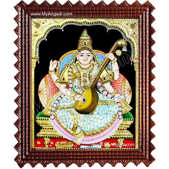 Saraswathi Tanjore Painting, Traditional Saraswathi Tanjore Painting