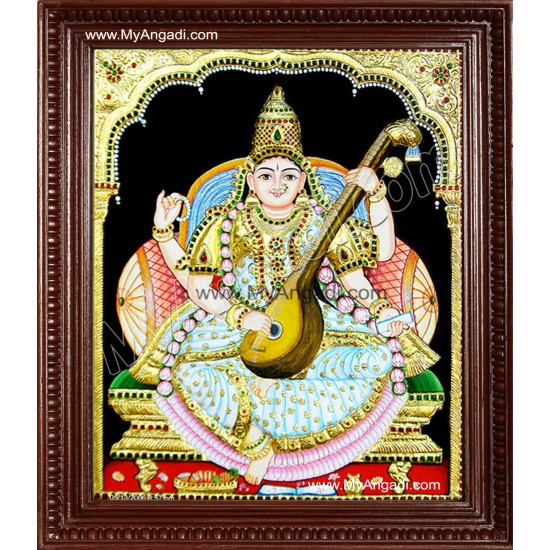 Saraswathi Tanjore Painting, Traditional Saraswathi Tanjore Painting