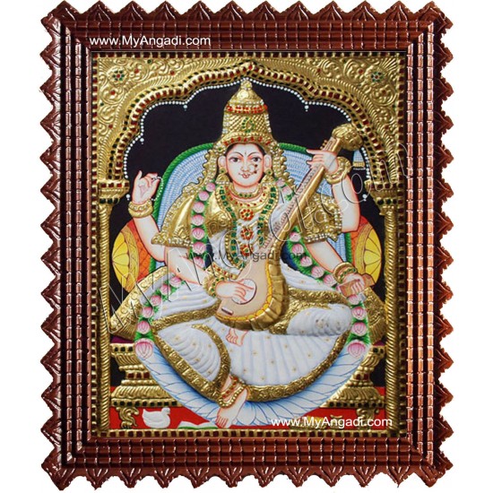 Saraswathi Tanjore Painting, Traditional Saraswathi Tanjore Painting