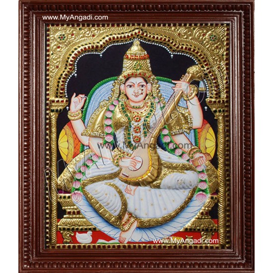 Saraswathi Tanjore Painting, Traditional Saraswathi Tanjore Painting