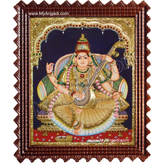 Saraswathi Tanjore Painting, Traditional Saraswathi Tanjore Painting