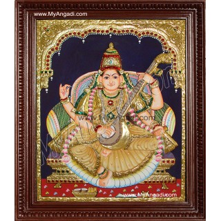Saraswathi Tanjore Painting, Traditional Saraswathi Tanjore Painting