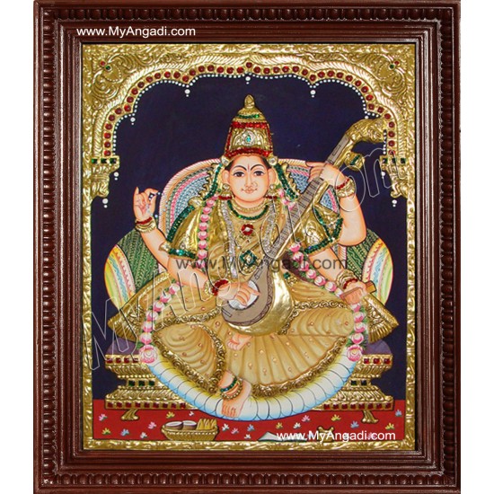 Saraswathi Tanjore Painting, Traditional Saraswathi Tanjore Painting