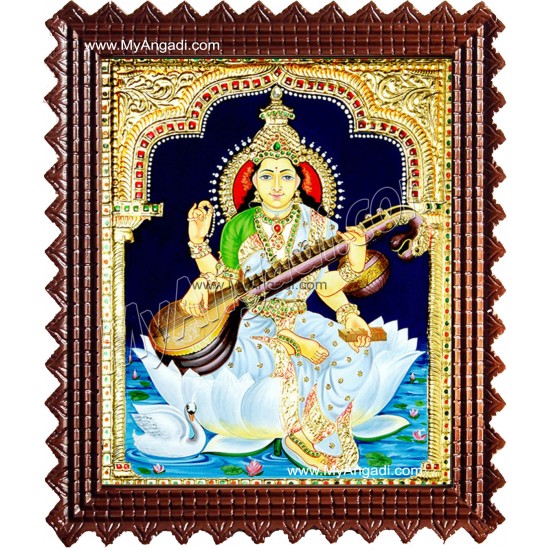 Saraswathi Tanjore Painting, Traditional Saraswathi Tanjore Painting