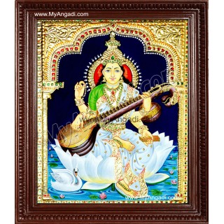Saraswathi Tanjore Painting, Traditional Saraswathi Tanjore Painting