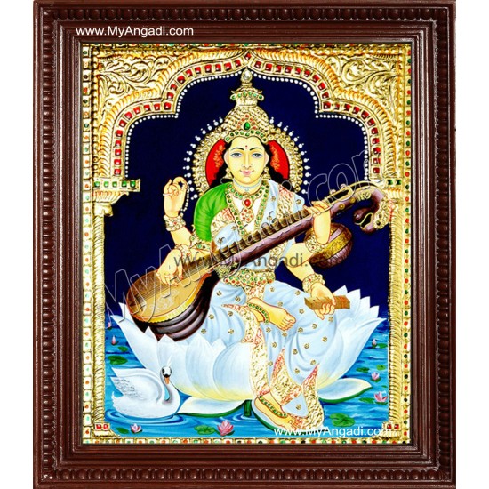Saraswathi Tanjore Painting, Traditional Saraswathi Tanjore Painting Saraswathi Tanjore Painting, Traditional Saraswathi Tanjore Painting