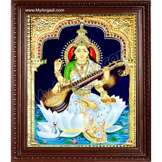 Saraswathi Tanjore Painting, Traditional Saraswathi Tanjore Painting