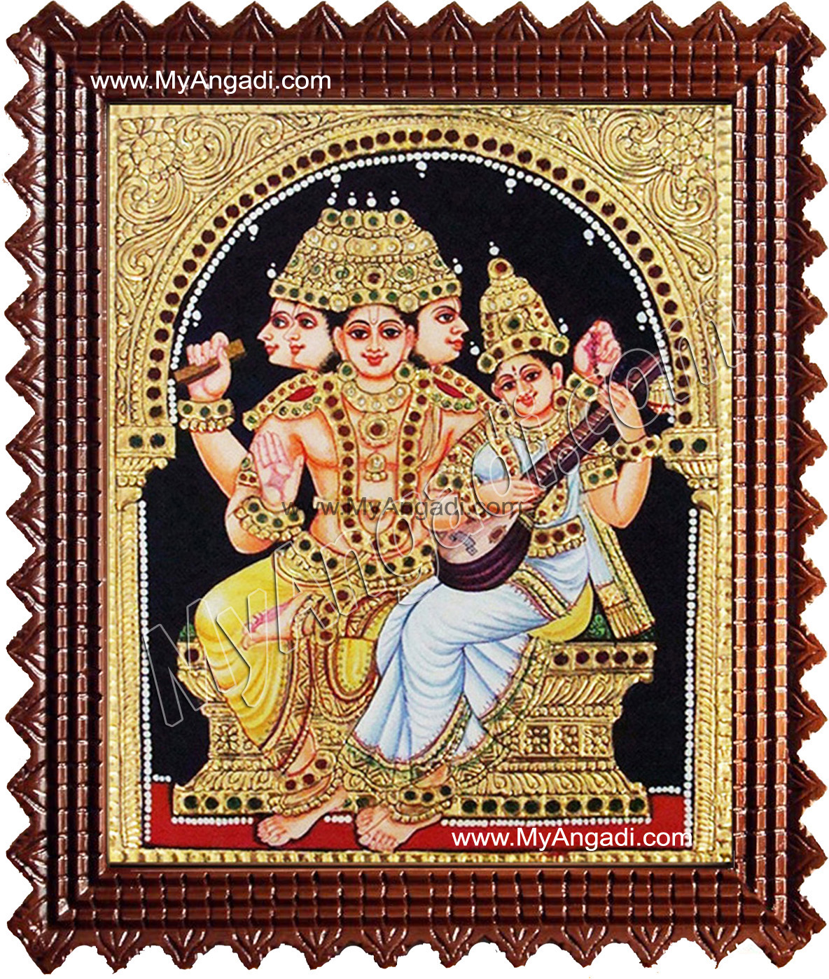 Brahma Saraswathi Tanjore Painting, Traditional Saraswathi Tanjore Painting