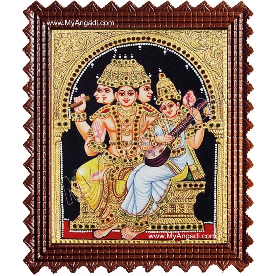 Brahma Saraswathi Tanjore Painting, Traditional Saraswathi Tanjore Painting Brahma Saraswathi Tanjore Painting, Traditional Saraswathi Tanjore Painting