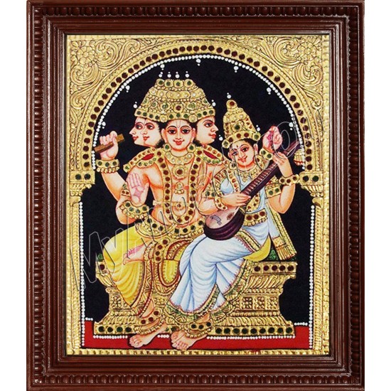 Brahma Saraswathi Tanjore Painting, Traditional Saraswathi Tanjore Painting Brahma Saraswathi Tanjore Painting, Traditional Saraswathi Tanjore Painting