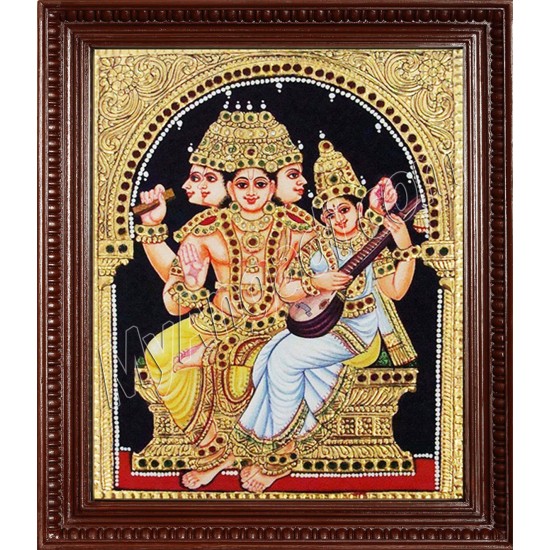 Brahma Saraswathi Tanjore Painting, Traditional Saraswathi Tanjore Painting