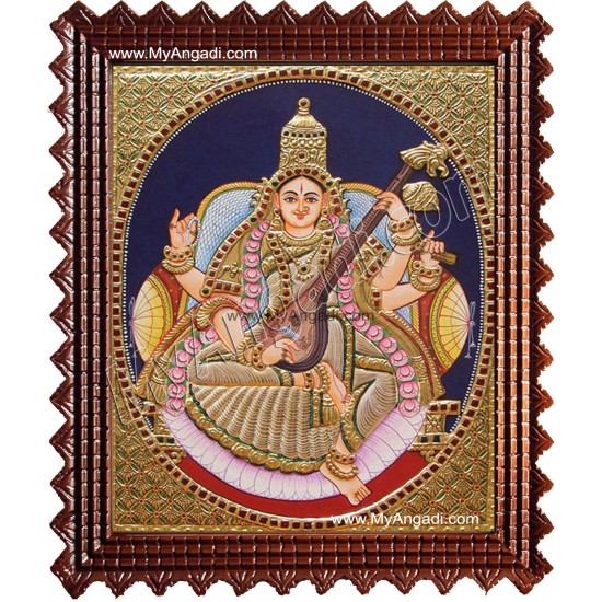 Oval Saraswathi Tanjore Painting, Traditional Saraswathi Tanjore Painting
