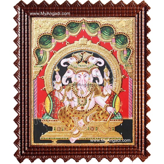 Panchamuga Ganesha Tanjore Painting, Ganesha Tanjore Painting