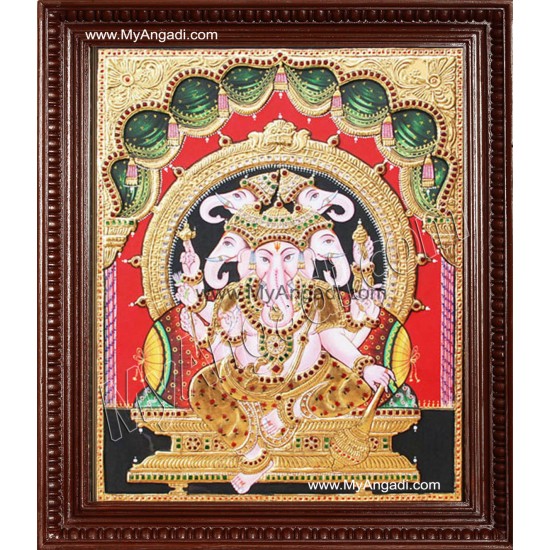 Panchamuga Ganesha Tanjore Painting, Ganesha Tanjore Painting