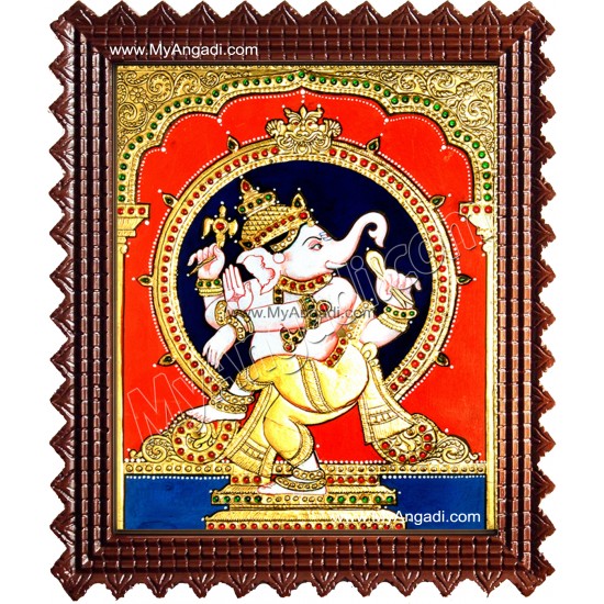 Dancing Ganesha Tanjore Painting, Ganesha Tanjore Painting