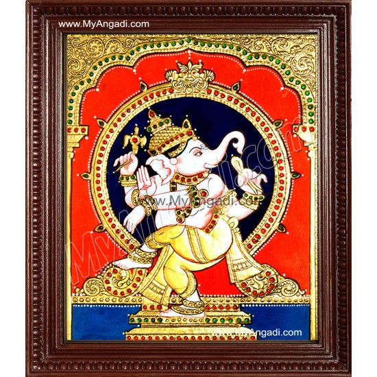 Dancing Ganesha Tanjore Painting, Ganesha Tanjore Painting