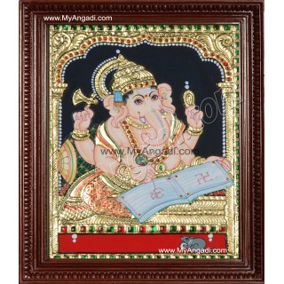 Ganesha With Books Tanjore Painting, Ganesha Tanjore Painting