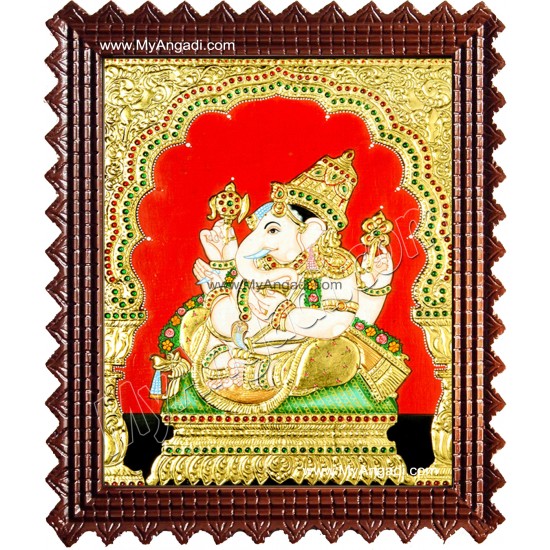 Side Face Ganesha Tanjore Painting, Ganesha Tanjore Painting Side Face Ganesha Tanjore Painting, Ganesha Tanjore Painting