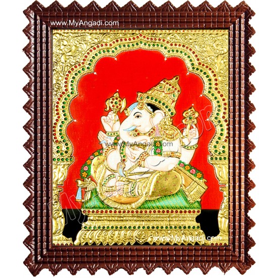 Side Face Ganesha Tanjore Painting, Ganesha Tanjore Painting