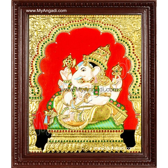 Side Face Ganesha Tanjore Painting, Ganesha Tanjore Painting