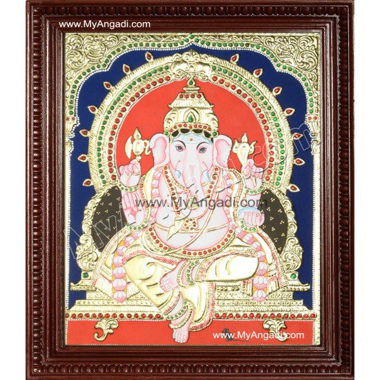 Mantap Ganesha Tanjore Painting, Ganesha Tanjore Painting